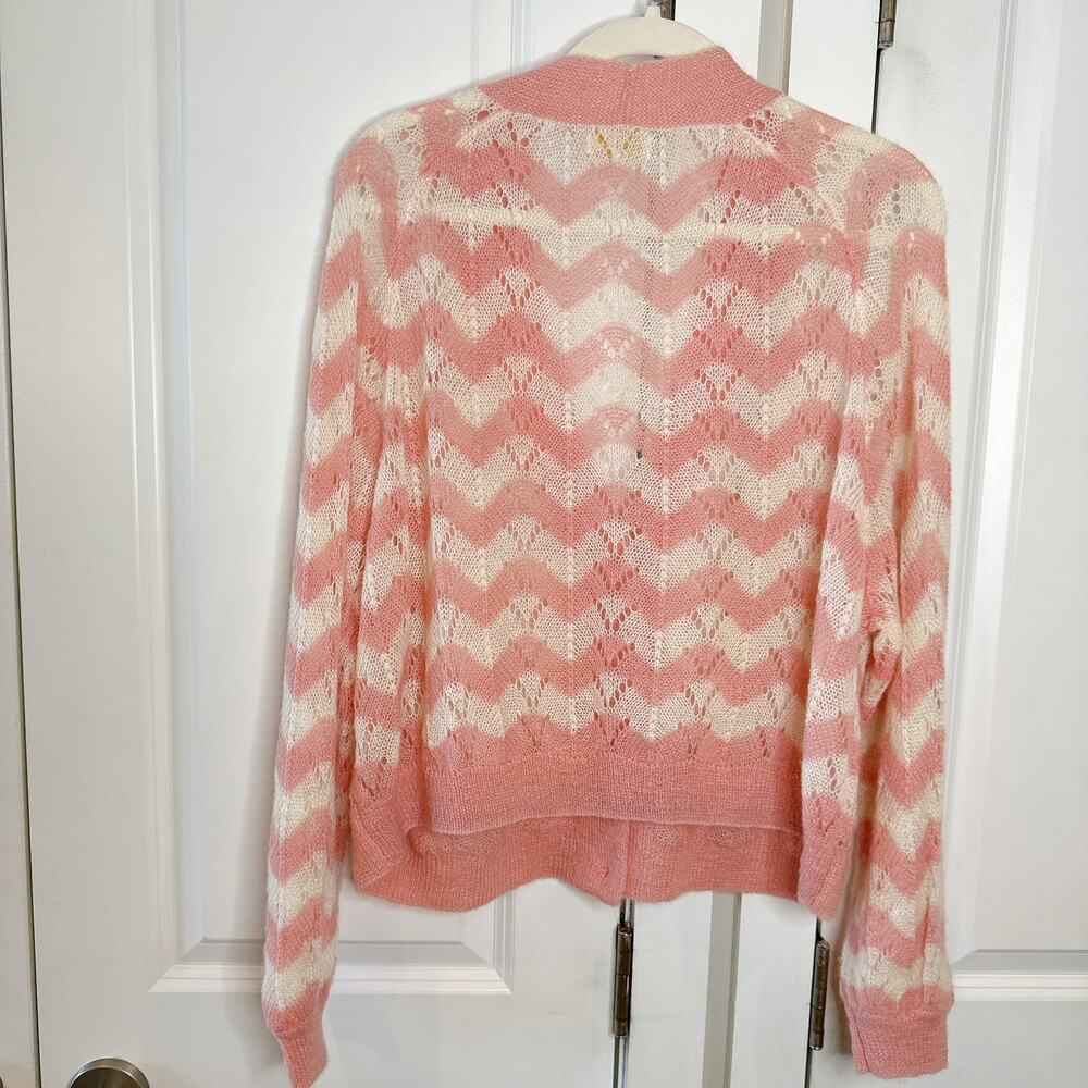 BYTIMO Wool Mohair Knit Pink Chevron Striped Button Down Cardigan | Small - Picture 8 of 10
